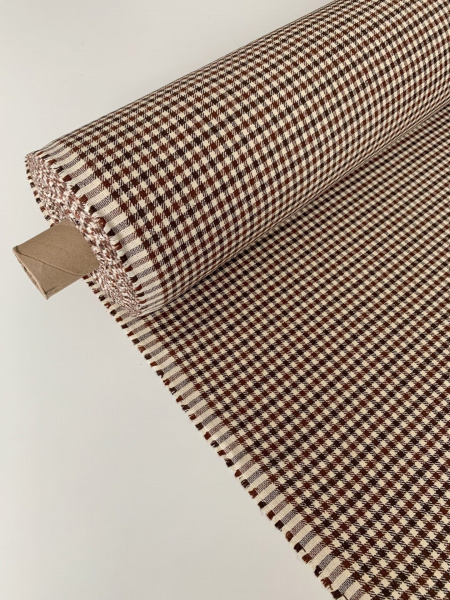 Ткань лён умягченный плотный "молочно-коричневая клетка" костюмный арт.42ПЛ | Ellie Fabrics