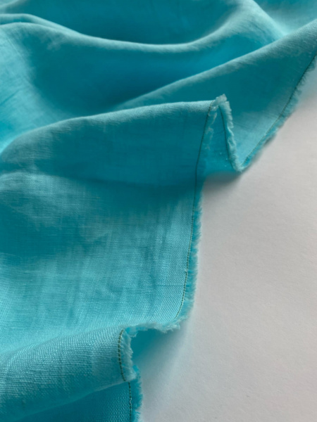 Ткань для шитья лён с эфектом мятости  "лазурь” арт. 1255КР | Ellie Fabrics