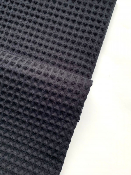 Ткань вафля хлопок "черный" арт. 993 клетка 12*12мм | Ellie Fabrics
