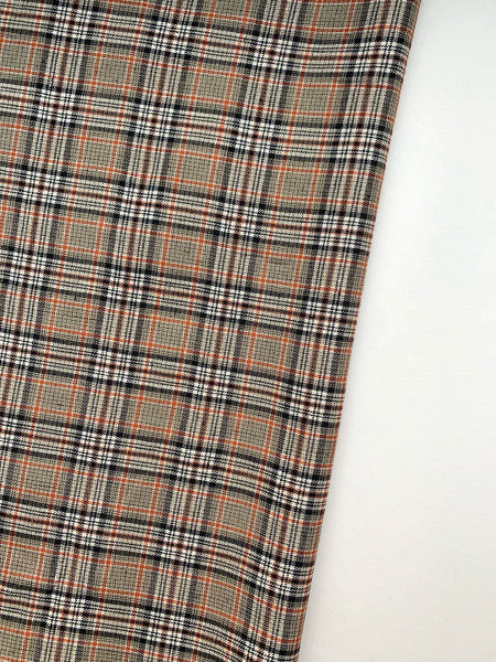 Ткань лён умягченный "бежево-оранжевая клетка" костюмный арт.187/210 | Ellie Fabrics