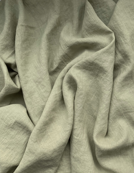 Ткань для шитья лён с эфектом мятости "зелёный чай” арт. 1416КР | Ellie Fabrics