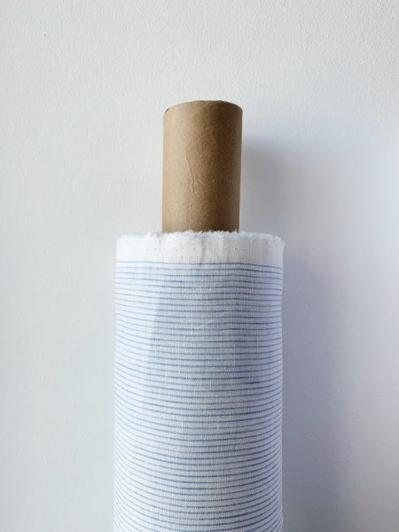 Ткань лён умягченный "мелкая голубая полоска продольная" сорочечный арт. 6003 | Ellie Fabrics